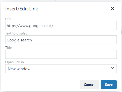 Screenshot of example external link settings