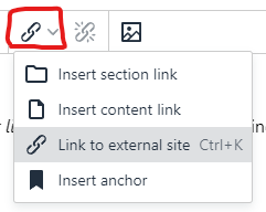 Screenshot of external link menu location
