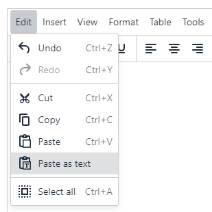Screenshot of paste as text menu item location