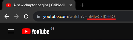 Screenshot of YouTube video page url highlighting the video ID