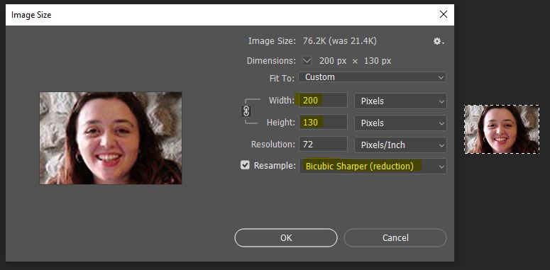 settings to resize an image in Photoshop